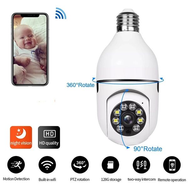 2MP E27 WiFi Ampul Gözetim IP Kamera 1080p Kablosuz 360 Döndür otomatik insan izleme gece görüşü dış mekan kapalı 4x dijital zoom bebek video güvenlik kamerası