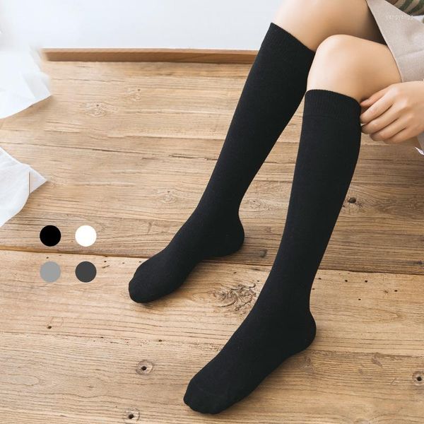 Frauen Socken frauen Strümpfe Herbst Baumwolle Lange Knie Hohe Einfarbig Strickte Weibliche Kompression