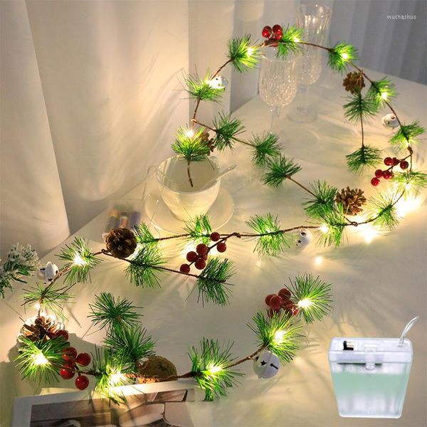 Stringhe LED Di Natale Rattan Fata 2.2M Batteria Pigna Campane Ago Albero da frutto rosso Vite Stringa di luce Camera da letto Decorazione della festa nuziale