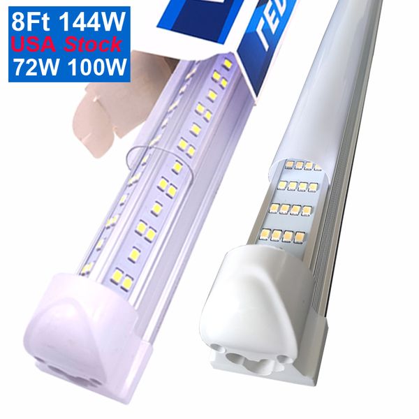 Tubo a LED T8 a forma di V 8FT 2FT 4FT 5FT 6FT 8 piedi 144W Tubi a doppia fila Luci AC85-277V Lampada da negozio ad alta efficienza Lampade fluorescenti a barra Crestech