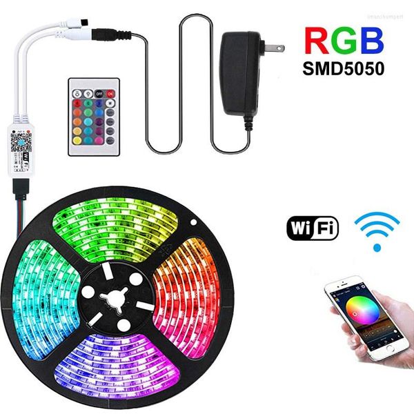 Tiras rgb led tira smd 2835 5m 10m 15m 20m Conjunto DC 12V Fita flexível Diodo Power Ir Controlador de aplicativo sem fio