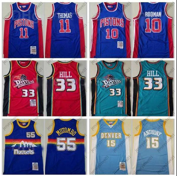 Mitchell e Ness Basquete Isiah Thomas Jersey 11 Dennis Rodman 10 Grant Hill 33 Dikembe Mutombo 55 Carmelo Anthony 15 Vintage Good Good