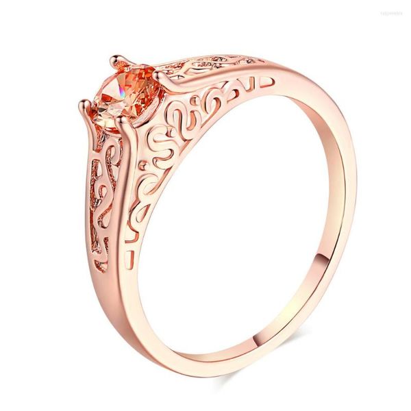 Eheringe Gelber Kristall Für Frauen Princess Cut Orange Verlobungsring Roségold Farbe Vintage Stil Schmuck Dropship R125