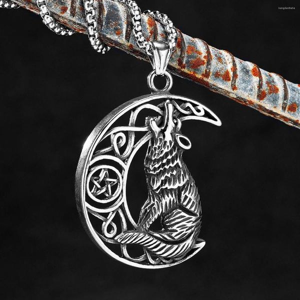 Catene Nordic Viking Moon Wolf Acciaio inossidabile Uomo Donna Collane Pendenti Catena Punk Trendy Animal Jewelry Creatività Regalo all'ingrosso