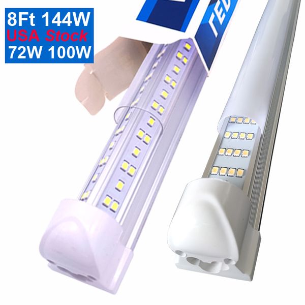 Tubo LED de porta mais fria de 100W LUZES de 8 pés de 8 pés de 8 pés LED T8 144W Triplex Row Tube Bulbos de 8 pés D Luzes de tubo Crestech