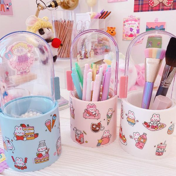 Aufbewahrungsflaschen 1pc Cartoon DIY Kunststoff Runde Lineal Stift Bleistift Topf Halter Schreibtisch Schreibwaren Container Student Federhalter Kosmetik