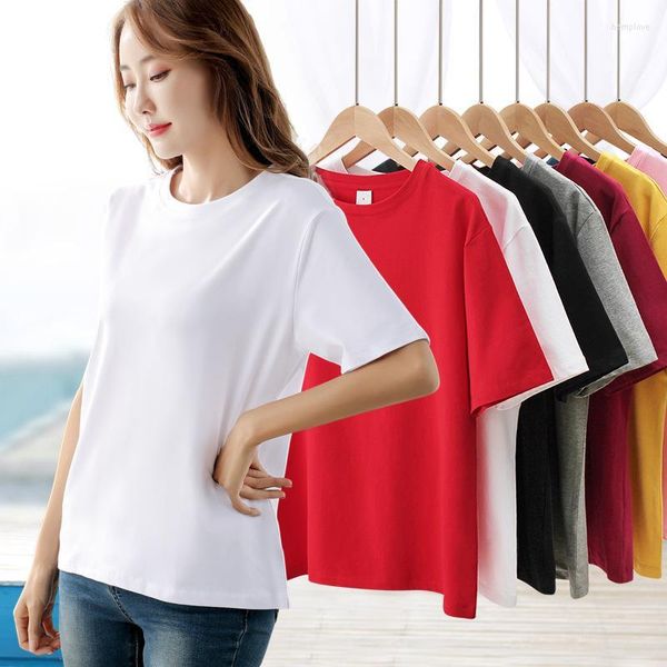 Camisas femininas T-shirt brancas femininas Mulheres usam mangas curtas para combinar