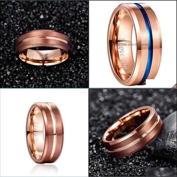 Fedi nuziali Fedi nuziali Incisione Ti amo Promessa Anello in tungsteno per uomo Donna Colore oro rosa Coppia classica Anellimatrimonio Brit2 Dhn1S