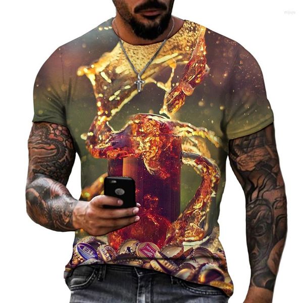 Camisetas masculinas de camisetas engraçadas de cerveja de hambúrguer impressão 3d de alta qualidade lycra algodão size s-9xl manga curta de manga curta Top de pescoço