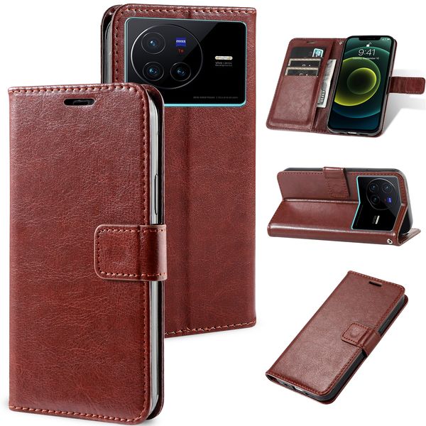 Funda Telefon Fällen Für VIVO Y35 Y22 V25 Y77 X80 S15 S12 IQOO 10 9 NEO 6 Pro Brieftasche PU leder Mit Karten Slots Crazy Horse Fall