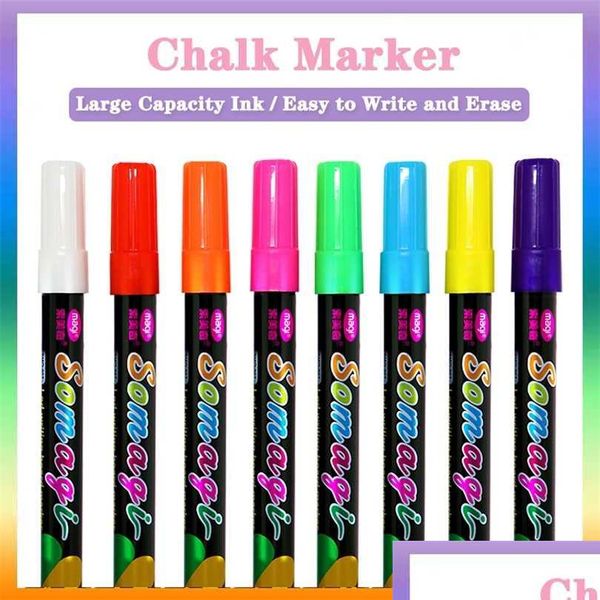 Marker 8 pezzi Penne per marchi liquidi Set di colori cancellabili a colori di scrittura a LED di scrittura di vetro a penna vetro dipinto dipinto art mar dhydp