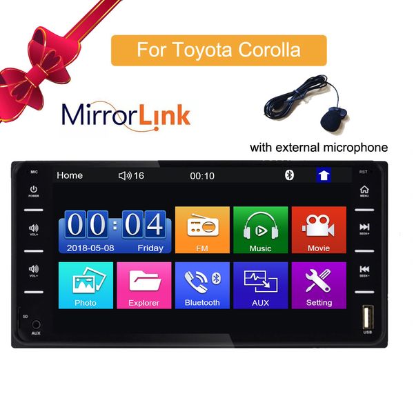 7 -дюймовое радио Android/iOS MirrorLink Bluetooth USB MP5 Мультимедийный игрок для Toyota Corolla Universal Auto Stereo с внешним микрофоном