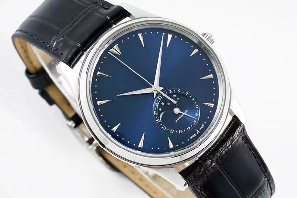 Мужские механические часы 39 -миллиметровый серебряный корпус синий буквальный 925 Super Movement Automatic Moon Series Bracelet Bracelet Elegant Classic Luxury Watch