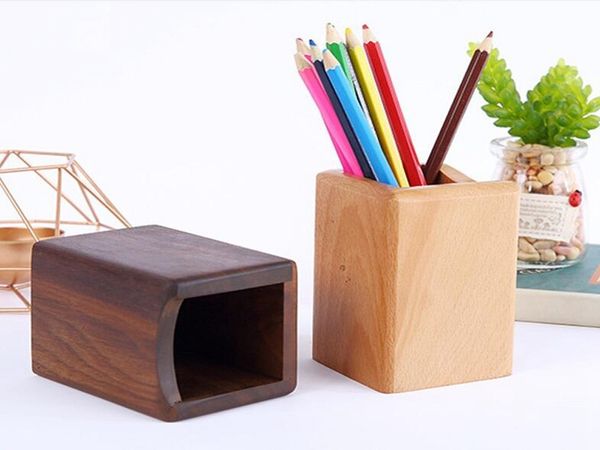 Natürliche Holz Stift Bleistift Halter Mehrzweck Schreibtisch Organizer Lagerung Box Desktop Großhandel