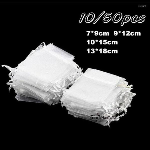 Embrulhado de presente branco 50/10pcs 7x9 9x12 13x18cm Bolsas de jóias de jóias Pounch Wedding Party Supplies X-Mas favor Gife 6z