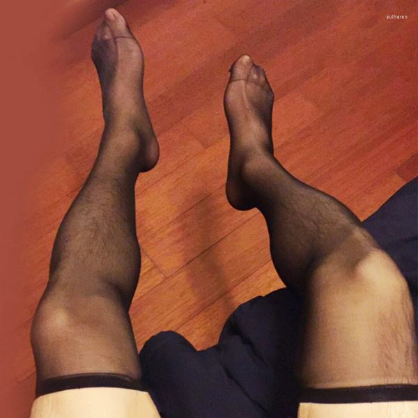 Herrensocken Sexy Strümpfe Herren durchsichtige transparente Seidenstrumpf Herren Oberschenkel hoch weiß schwarz dünn für männlichen Ehemann Homosexuell Exotisches Geschenk