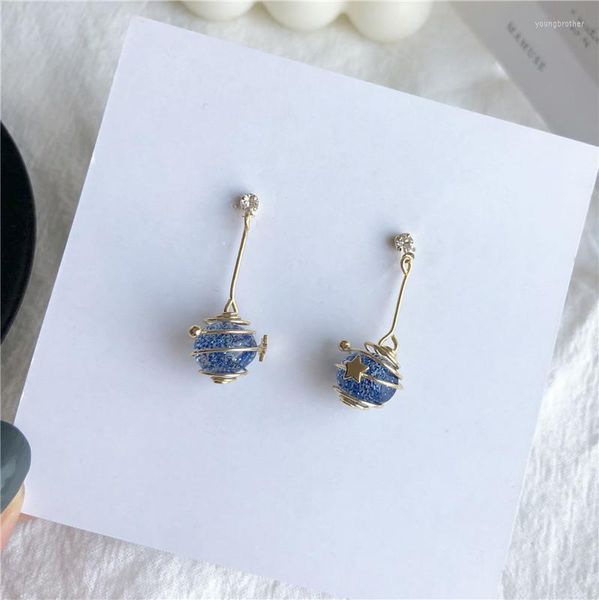 Brincos de costas lâmpadas de lâmpada em forma de espiral simples Sem clipes perfurados lâmpada lâmpada Blue Crystal Moon Star Clip no brinco sem piercing