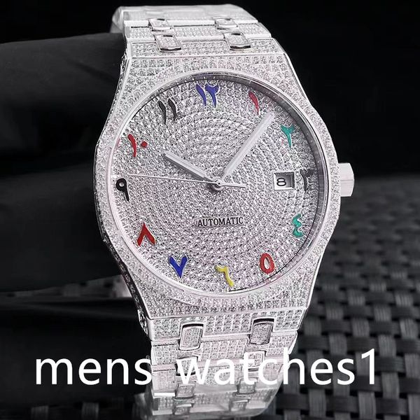 Relógio mecânico automático masculino Calibre Pulseira de aço fino incrustada com diamantes de 41 mm Negócios da moda Montre de Luxe