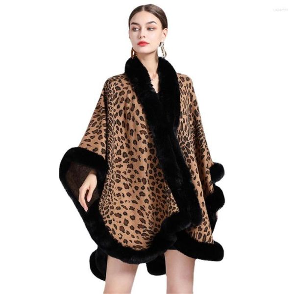 Frauen Pelz Winter Cape Jacken Frauen Nachahmung Rex Mäntel Leopard Warme Weibliche Mäntel Große Größe Dame Trendy Schal