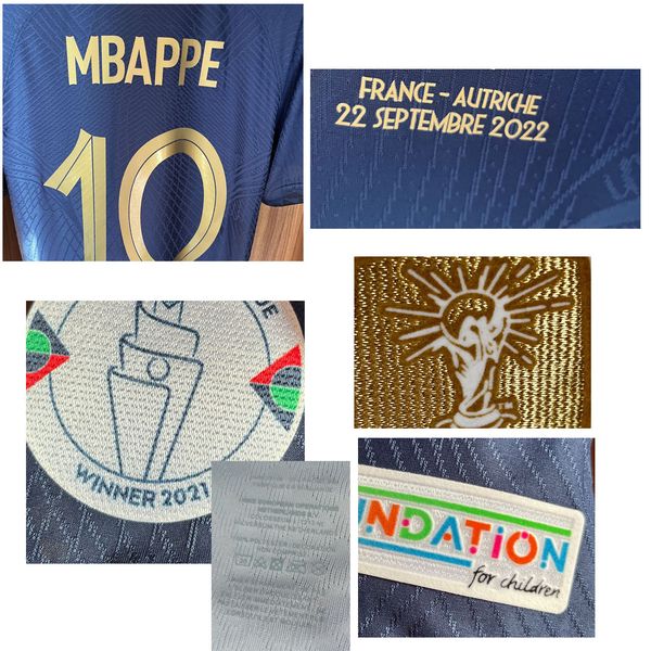Футбольная одежда для американских колледжей 2022 года, изношенный игрок, выпуск MBAPPE BENZEMA GIROUD GIREZMANN Maillot, имя на заказ, номер, спортивный трикотаж