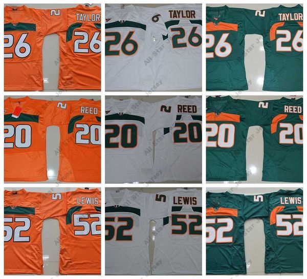 Vintage Miami Hurricanes College Football Trikots Grün 26 Sean Taylor 52 Ray Lewis R.lewis 20 Ed Reed