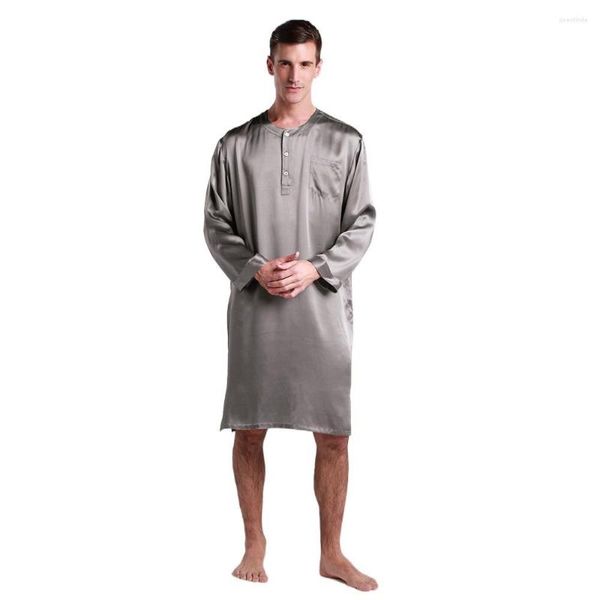 Indumenti da notte da uomo in seta da notte Camicia da notte da uomo Accappatoio Kimono 22 momme a maniche lunghe di lusso con luce naturale per la copertura