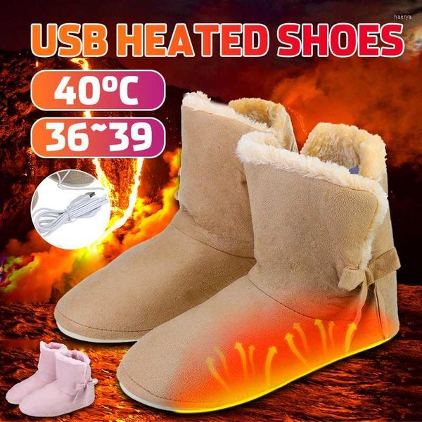 Teppiche Winter Warme Schneestiefel Elektrisch beheizte Schuhe Bequemer Plüsch-Fußwärmer Waschbar USB-Ladeheizung