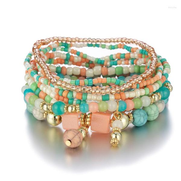 Strand Charmsmic Style Vintage Green Glass Contas Bracelets for Women Multilayer Ethnic European American Hand Jóias