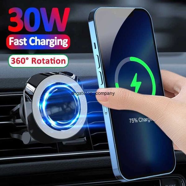 Fast Charge 30W Magnetic Car Carregador sem fio Air Vention Phone Mount para MacSafe iPhone 13 12 Mini Max Pro Qi Station