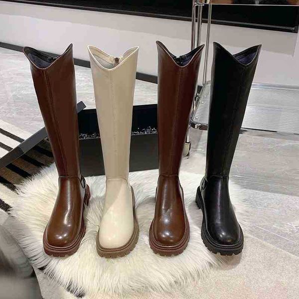 Stivali Scarpe eleganti Designer Nuove donne invernali Stivali alti in pelle da equitazione con plateau Calzature lunghe da ufficio per donna Botine De Muje