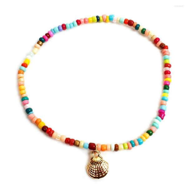 Fußkettchen Böhmen Türkis Muschelperlen Fußarmband für Frauen handgefertigte trendige Goldfarbe Kette Boho Sommer Strand Mädchen Schmuck Geschenk