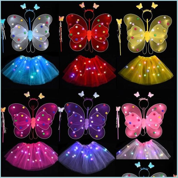 Andere Event-Partyzubehör Party-Schmetterlings-Paillettenflügel leuchtender Netz-Tutu-Rock für Mädchen zum 1. und 2. Geburtstag verkleiden sich kleine Fee B Dhmsu