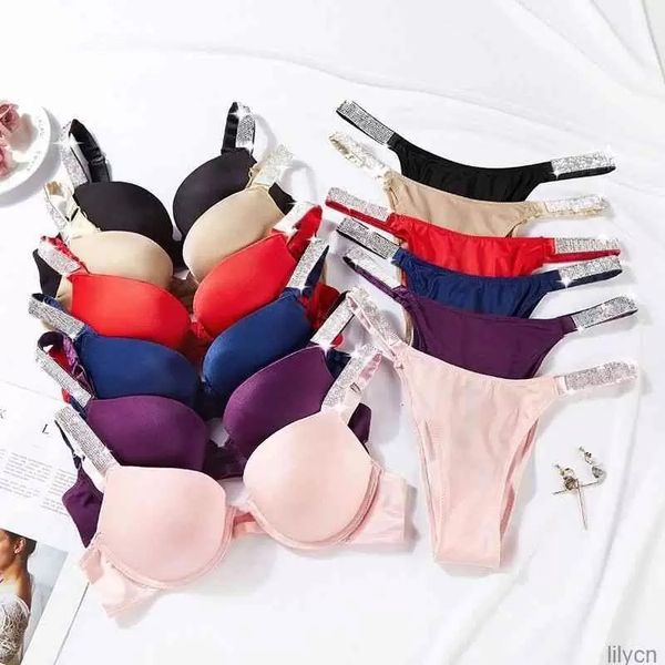 BRA Swimwears Set Letter Women Sexy Mulheres respiráveis ​​shinestones Roupher Bra Designer de luxo Solid Brief Panty 2 Peças Conjuntos Lady Lingerie Gath Girl Tamanho S-XL