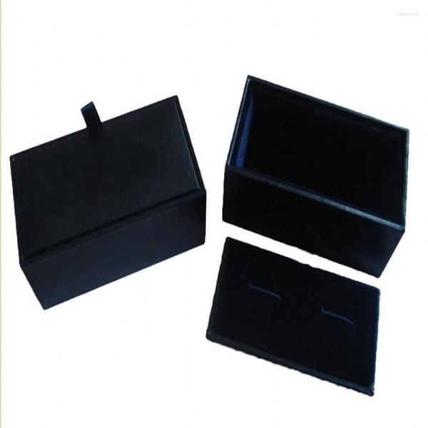 Schmuckbeutel für Herren, schwarz, rechteckig, Kunstleder, kleine Manschettenknopfbox, 8 x 4 x 3 cm, Geschenkboxen