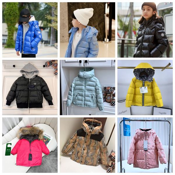 2022 Piumino classico invernale Piumini firmati Giubbotti Neonati maschi Ragazze Cerniera con bottoni Lettera Cappotti solidi Casual lana calda Tuta da neve Capispalla con cappuccio Cappotto lungo imbottito