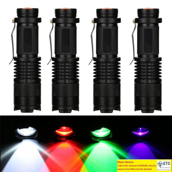 Iluminação de lanterna LED Luz LED 3 Modos Zoomable para detector de caça de pesca Purple Green Red Branco branco