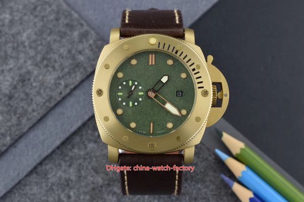 Eccellente orologio da uomo quadrante verde 47 mm sommergibile 382 00382 orologi di design in oro giallo 18 carati zaffiro trasparente meccanico automatico da polso da uomo