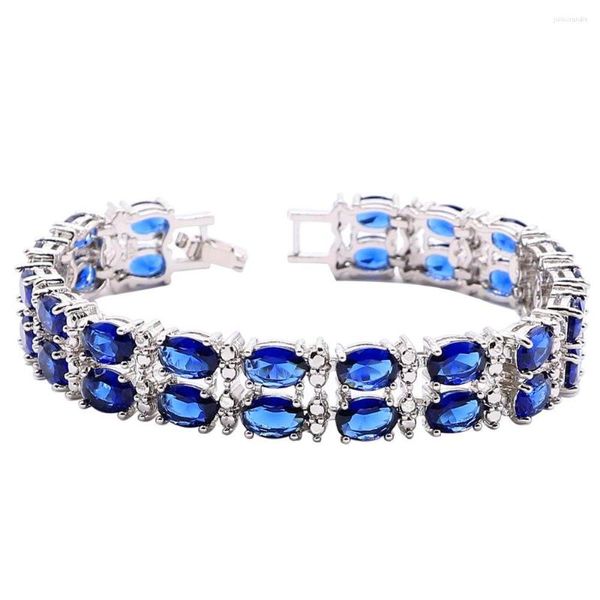 Link Bracelets Blue Semiprecious 925 Stamp Dubai Bracelet for Women Wedding Birthday Birthday Jóias