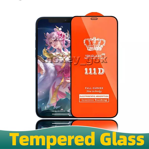 111D Displayschutzfolie Schutzglas 9H voll gehärtetes Glas für iPhone 13 Mini 11 12 14 Pro X XR XS Max SE2 8 7 6 14Plus Samsung Galaxy S22 Plus S21 S20 FE A10 A21S A51 A32 5G