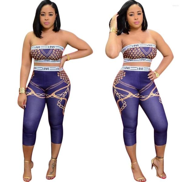 Pantaloni a due pezzi da donna Abito alla moda Dashiki africano Top al seno da donna Super elasticizzato Sette minuti Casual Estate Abbigliamento da casa sexy