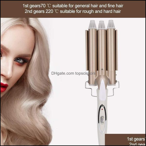 Ferro arricciacapelli professionale di alta qualità 110220V Ferro arricciacapelli in ceramica Bigodino a tripla canna Waver Strumenti per lo styling Styler Drop Deliv Dhvog