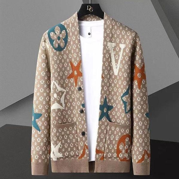 Herrenpullover für Luxus, V-Ausschnitt, modischer Strick-Kaschmir-Cardigan, koreanischer Stil, trendige Herren-Cardigans, Jacke, Herrenkleidung