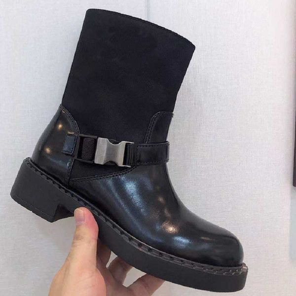 Damenstiefel Designerschuhe Winter gebürstetes Lederstiefel Knöchel Nylon Schwarz Weiß Schuhe Größe 35-41 mit Box NO333
