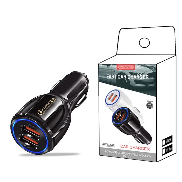 Carregador de carro 12V QC3.0 LED portátil Rápido Charging rápido 3.1a Adaptador de telefone da porta USB dual