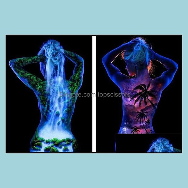 Аэрогравная татуировка поставляет оптовые 5 -х светящиеся лица Blacklight Paint 15 г для вечеринки Пасхальный Хэллоуин 10 цветов Яркие светящиеся ACR DH7AP