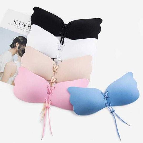 Bras New Women Women Silicone Bra Cups Dress Backless Dress Butterfly Invisible Push Up Stick On Auto Adhesive Front Fly Bra Strapless A B C D