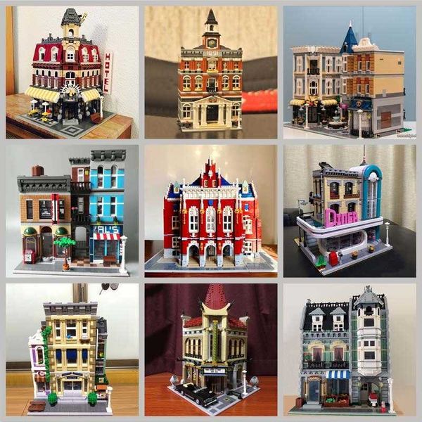 Esperto di creazione di blocchi Negozio di libri per animali Municipio Downtown Diner Modello Modular Building Blocks Brick Bank Cafe Corner Toys Parigino T221028