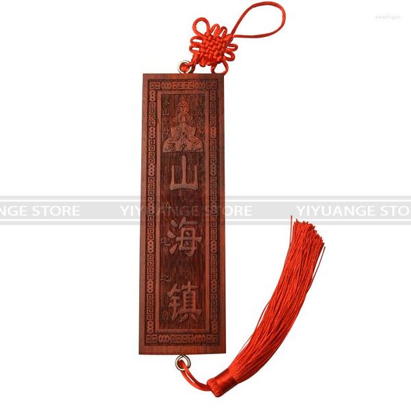Estatuetas decorativas feng shui nó chinês de madeira vermelha shanhizhen placar a estátua da virgem Taishan Protect Home Decoration Acessórios