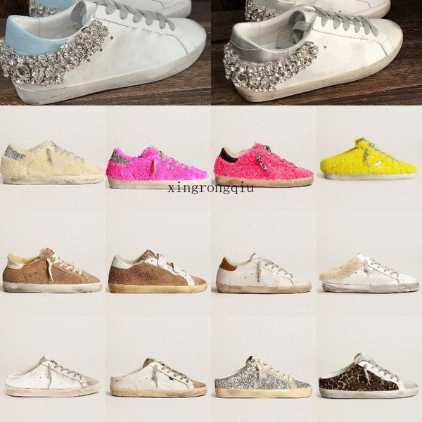 Tênis feminino de marca italiana Sapatos casuais de inverno Sapatos de lã Chinelos de verão Spuer-star Sabot Designer Lantejoulas Clássico Branco Do-Old Dirty SuperStar Chinelos