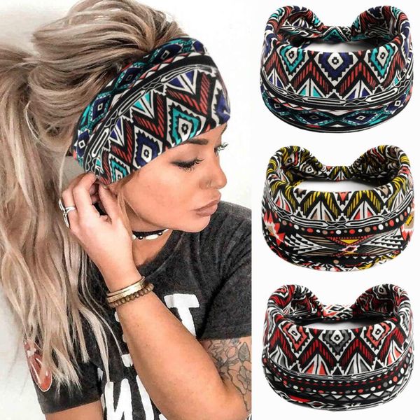 Bandane bohémien alla moda Fasce per capelli elastiche Esercizio di yoga Fascia per capelli in cotone Copricapo Stampa Vintage Cross Unisex Scrunchies